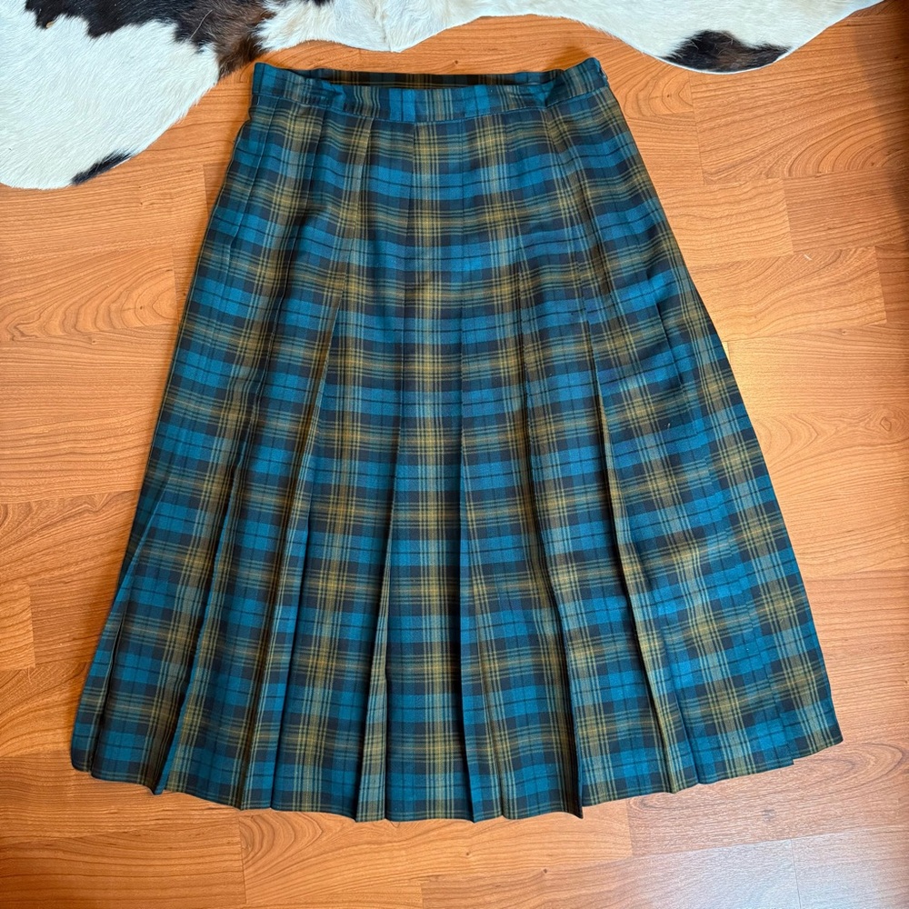 Blue Midi A-line Pleated Skirt for Work
